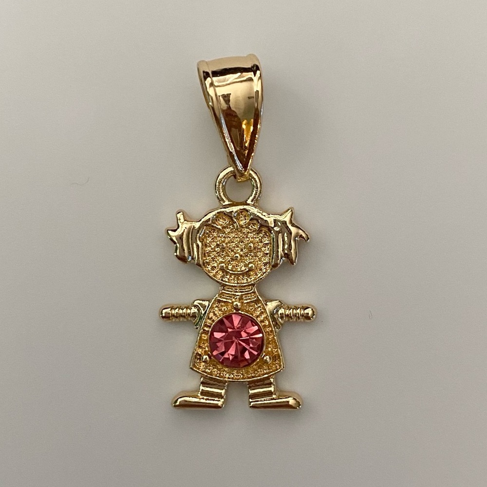 October (Tourmaline) Gold Plated Gold Girl Birthstone Pendant
